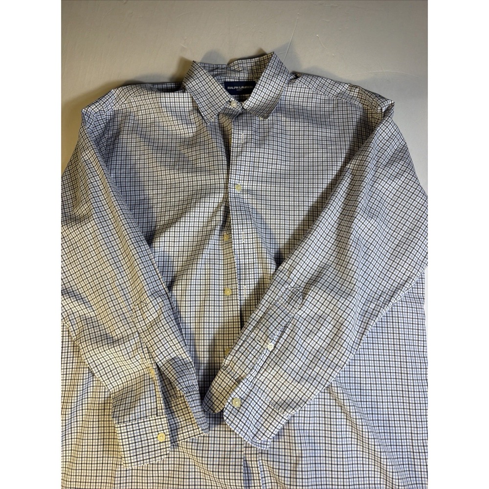 Ralph Lauren Golf Men's XL Blue White Check Button Down Shirt Long Sleeve